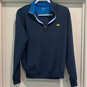 Men's Navy Zip-Up Sweater with Blue Collar